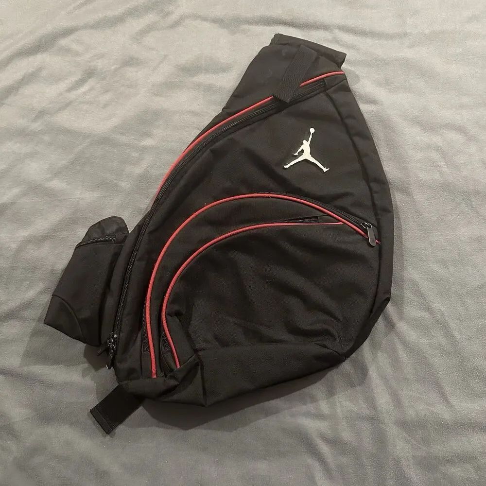 Air Jordan Sling Backpack Metallic Jumpman Red Piping Crossbody School Black